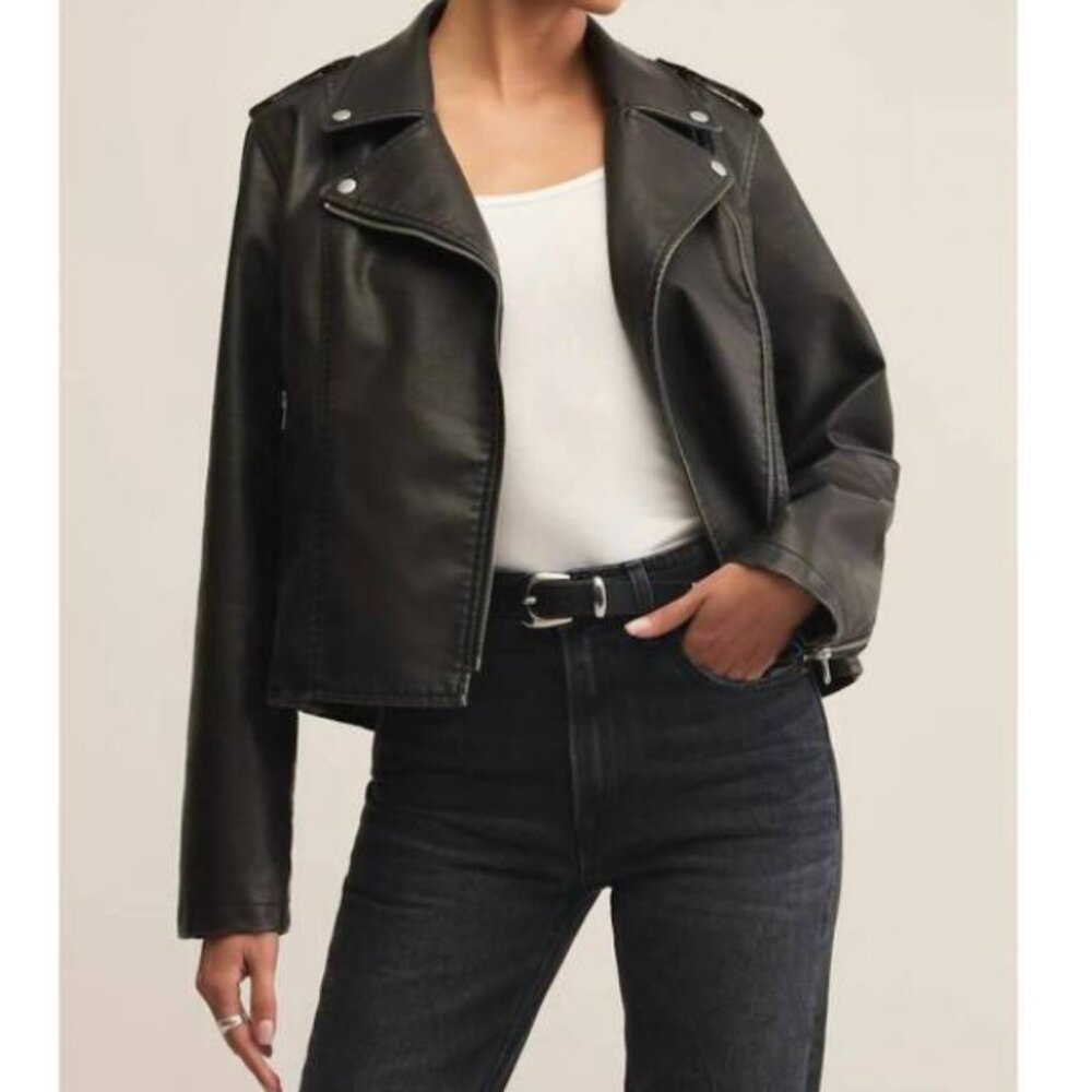 Z Supply Black Faux Leather Moto Jacket